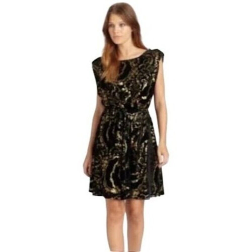 Alice + Olivia NWT Metallic Velvet Dress Gold Black Event Small